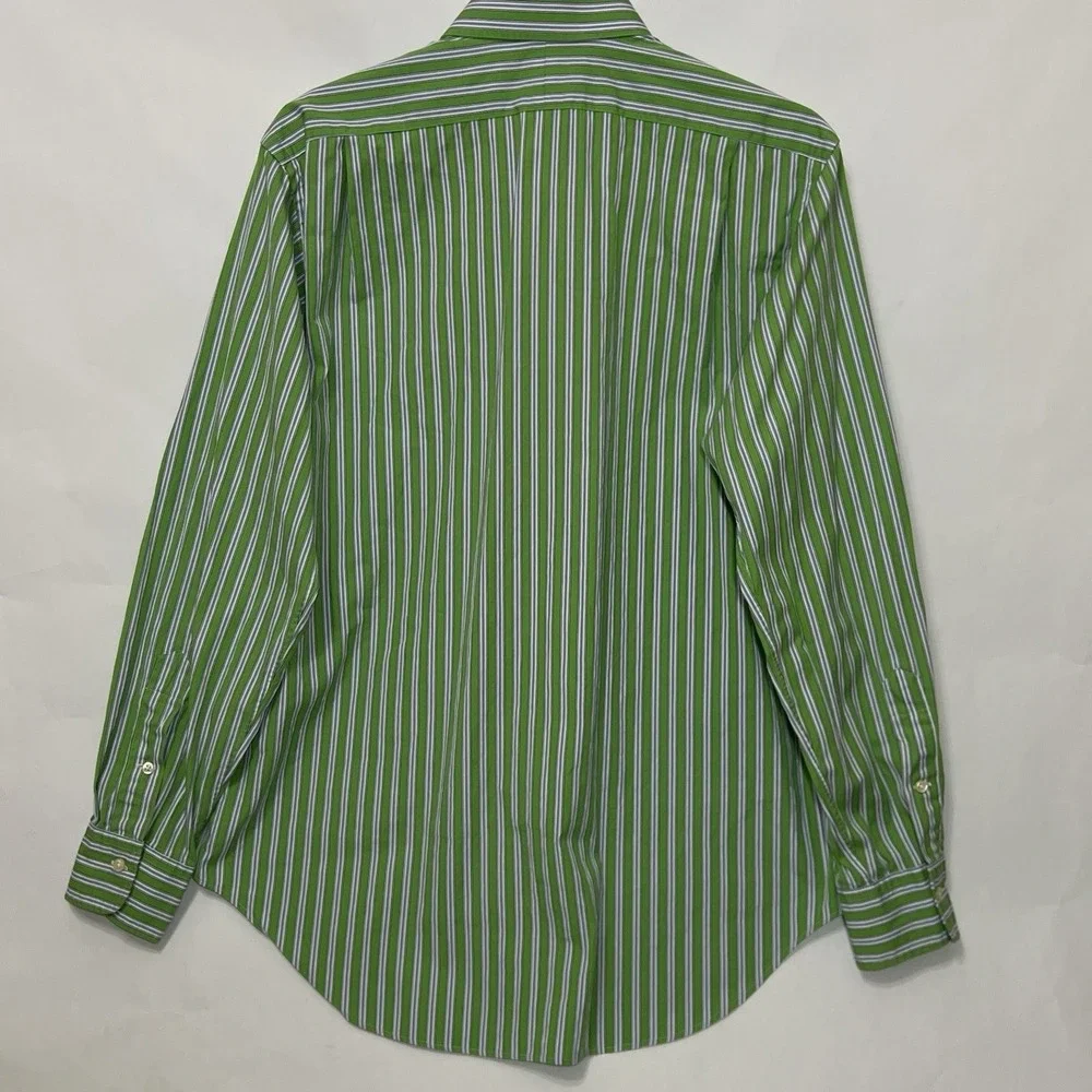 Polo Ralph Lauren Classic Oxford Long Sleeve Green Striped Shirt Men 16 34/35